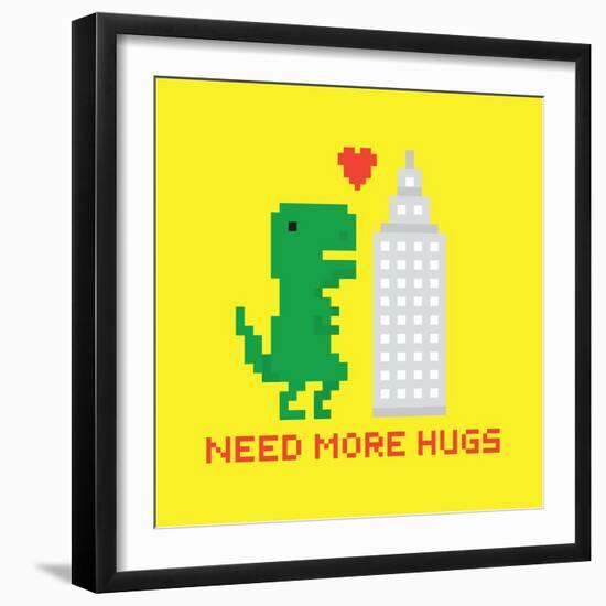 Need More Hugs T-Rex and Skyscraper-dmitriylo-Framed Premium Giclee Print