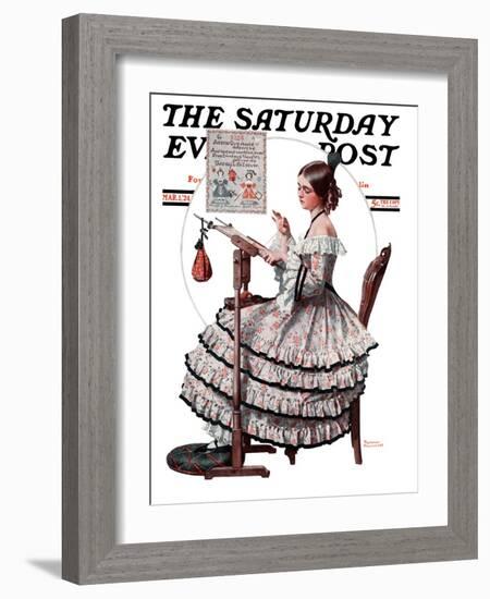 "Needlepoint" Saturday Evening Post Cover, March 1,1924-Norman Rockwell-Framed Giclee Print