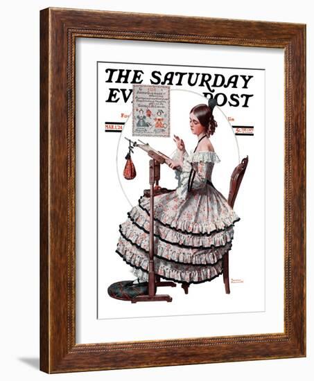 "Needlepoint" Saturday Evening Post Cover, March 1,1924-Norman Rockwell-Framed Giclee Print