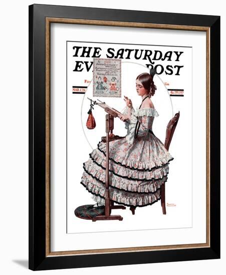 "Needlepoint" Saturday Evening Post Cover, March 1,1924-Norman Rockwell-Framed Giclee Print