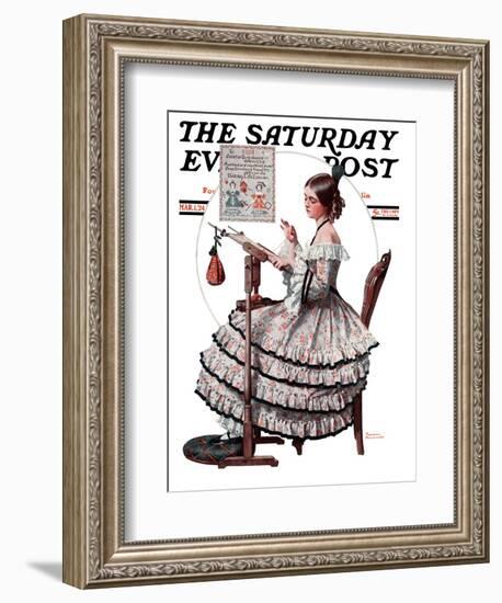 "Needlepoint" Saturday Evening Post Cover, March 1,1924-Norman Rockwell-Framed Giclee Print