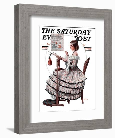 "Needlepoint" Saturday Evening Post Cover, March 1,1924-Norman Rockwell-Framed Giclee Print