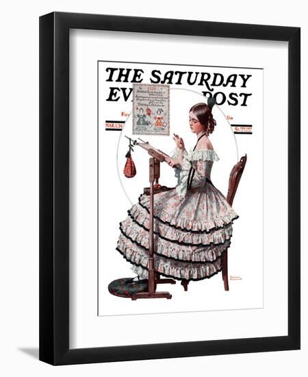 "Needlepoint" Saturday Evening Post Cover, March 1,1924-Norman Rockwell-Framed Giclee Print