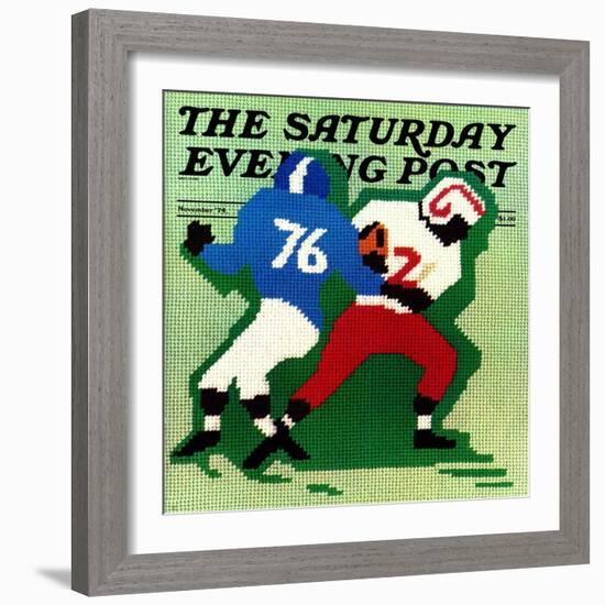 " Needlepoint," Saturday Evening Post Cover, November 1, 1974-R. Heitman-Framed Giclee Print