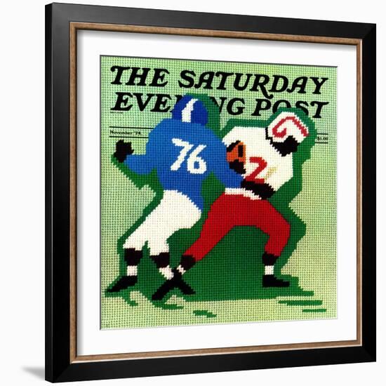 " Needlepoint," Saturday Evening Post Cover, November 1, 1974-R. Heitman-Framed Giclee Print