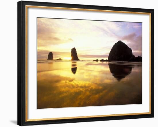 Needles and Haystack at Sunset, Cannon Beach, Oregon, USA-Darrell Gulin-Framed Photographic Print