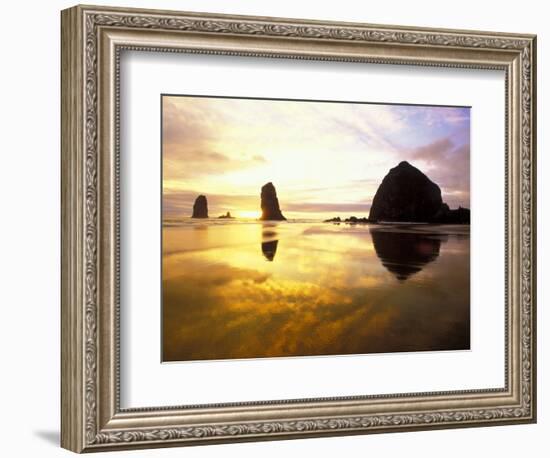 Needles and Haystack at Sunset, Cannon Beach, Oregon, USA-Darrell Gulin-Framed Photographic Print