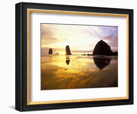 Needles and Haystack at Sunset, Cannon Beach, Oregon, USA-Darrell Gulin-Framed Photographic Print