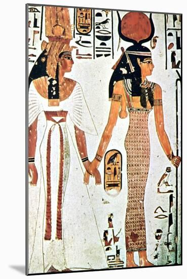 Nefertari and Isis, Ancient Egyptian Wall Painting from a Theban Tomb, 13th Century Bc-null-Mounted Giclee Print