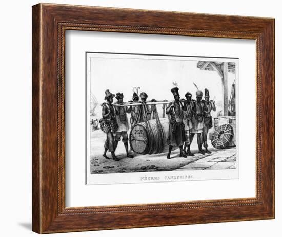 Negres Cangueiros' - Black Porters Carry a Cask, Engraved by Thierry Freres (Fl.1827-45), 1835-Jean Baptiste Debret-Framed Giclee Print