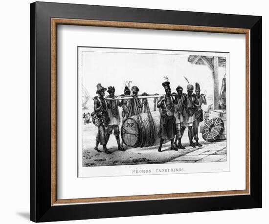 Negres Cangueiros' - Black Porters Carry a Cask, Engraved by Thierry Freres (Fl.1827-45), 1835-Jean Baptiste Debret-Framed Giclee Print