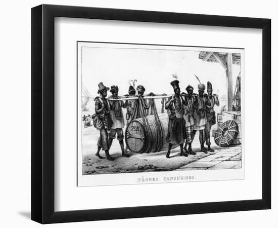 Negres Cangueiros' - Black Porters Carry a Cask, Engraved by Thierry Freres (Fl.1827-45), 1835-Jean Baptiste Debret-Framed Giclee Print