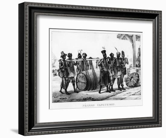 Negres Cangueiros' - Black Porters Carry a Cask, Engraved by Thierry Freres (Fl.1827-45), 1835-Jean Baptiste Debret-Framed Giclee Print