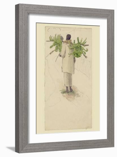 Negro Man Carrying Plantains on Pole-null-Framed Art Print