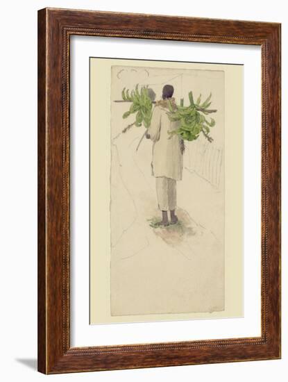 Negro Man Carrying Plantains on Pole-null-Framed Art Print