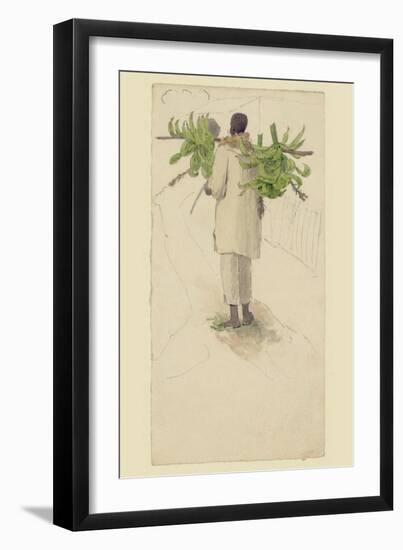 Negro Man Carrying Plantains on Pole-null-Framed Art Print