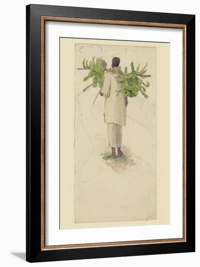 Negro Man Carrying Plantains on Pole-null-Framed Art Print