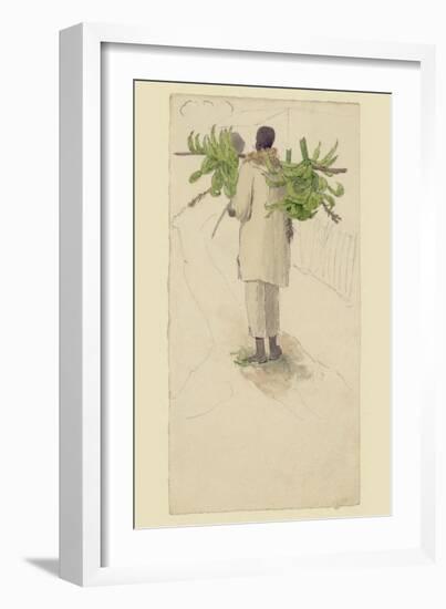 Negro Man Carrying Plantains on Pole-null-Framed Art Print