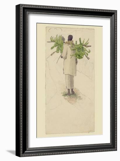 Negro Man Carrying Plantains on Pole-null-Framed Art Print