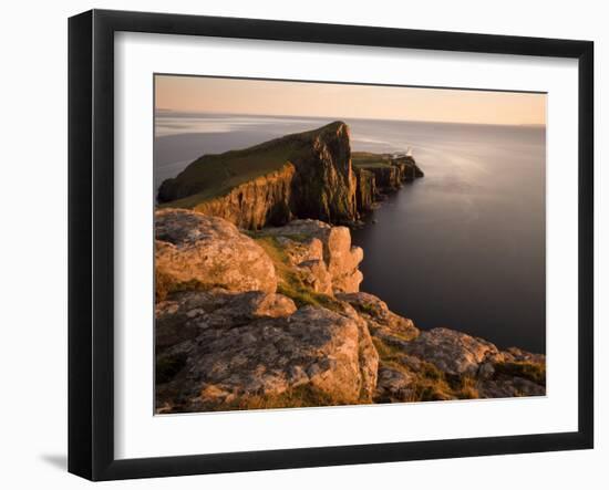 Neist Point and Lighthouse Bathed in Evening Light, Isle of Skye, Highland-Lee Frost-Framed Photographic Print