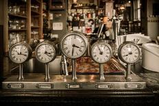 Vintage Clocks on a Bar Counter in a Pub-NejroN Photo-Photographic Print