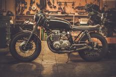 Vintage Style Cafe-Racer Motorcycle in Customs Garage-NejroN Photo-Photographic Print