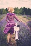 Woman in Purple Dress and Hat with Retro Bicycle in Lavender Field-NejroN Photo-Framed Art Print