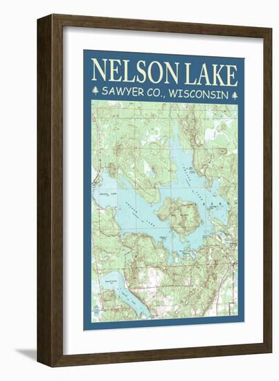 Nelson Lake Chart - Sawyer County, Wisconsin-Lantern Press-Framed Art Print