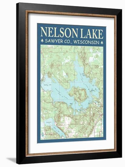 Nelson Lake Chart - Sawyer County, Wisconsin-Lantern Press-Framed Art Print