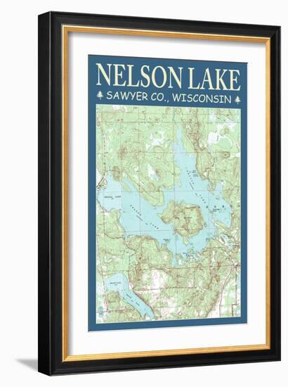 Nelson Lake Chart - Sawyer County, Wisconsin-Lantern Press-Framed Art Print