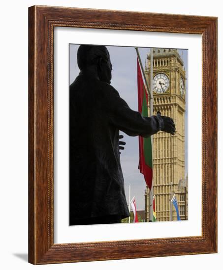 Nelson Mandela Statue and Big Ben, Westminster, London, England, United Kingdom, Europe-Jeremy Lightfoot-Framed Photographic Print