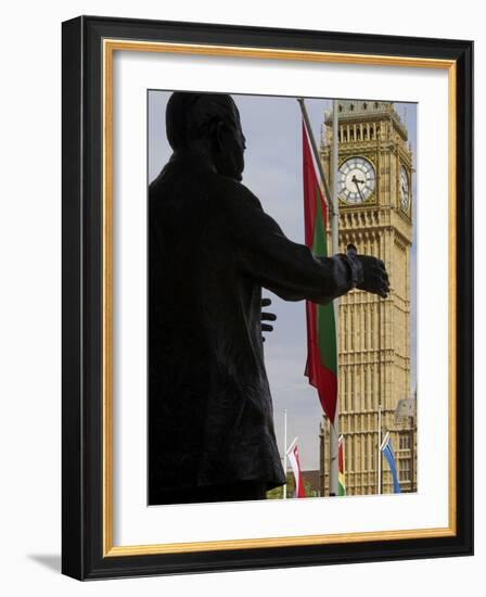 Nelson Mandela Statue and Big Ben, Westminster, London, England, United Kingdom, Europe-Jeremy Lightfoot-Framed Photographic Print