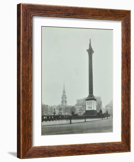 Nelsons Column with National Service Recruitment Poster, London, 1939-null-Framed Photographic Print