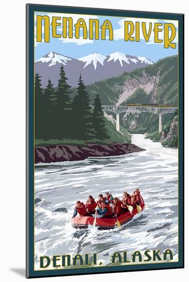 Nenana River, Alaska - River Rafters and Railroad-Lantern Press-Mounted Art Print