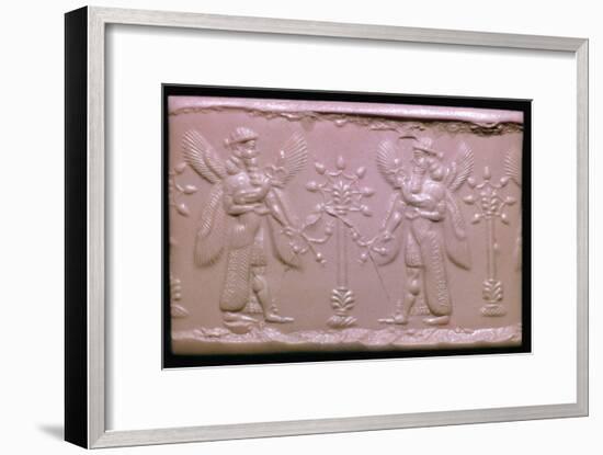 Neo-Assyrian cylinder-seal impression showing mythical beings making offerings. Artist: Unknown-Unknown-Framed Giclee Print