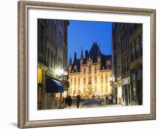 Neo-Gothic Post Office; Market Square Illuminated at Night, UNESCO World Heritage Site, Bruges-Christian Kober-Framed Photographic Print