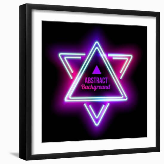 Neon Abstract Triangle. Glowing Frame. Vintage Electric Symbol. Burning a Pointer to a Black Wall I-sabelskaya-Framed Art Print