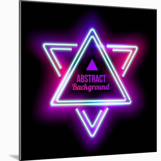 Neon Abstract Triangle. Glowing Frame. Vintage Electric Symbol. Burning a Pointer to a Black Wall I-sabelskaya-Mounted Art Print