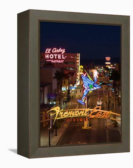 Neon Casino Signs Lit Up at Dusk, El Cortez, Fremont Street, the Strip, Las Vegas, Nevada, USA-null-Framed Premier Image Canvas