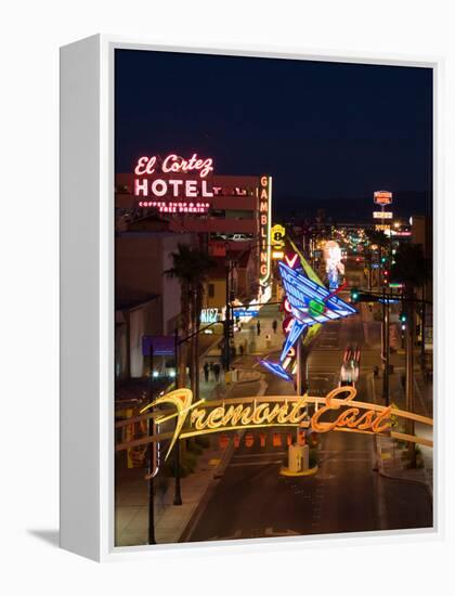 Neon Casino Signs Lit Up at Dusk, El Cortez, Fremont Street, the Strip, Las Vegas, Nevada, USA-null-Framed Premier Image Canvas