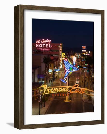 Neon Casino Signs Lit Up at Dusk, El Cortez, Fremont Street, the Strip, Las Vegas, Nevada, USA-null-Framed Photographic Print