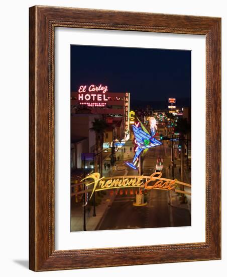 Neon Casino Signs Lit Up at Dusk, El Cortez, Fremont Street, the Strip, Las Vegas, Nevada, USA-null-Framed Photographic Print