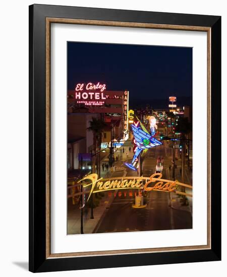 Neon Casino Signs Lit Up at Dusk, El Cortez, Fremont Street, the Strip, Las Vegas, Nevada, USA-null-Framed Photographic Print