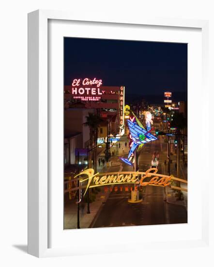 Neon Casino Signs Lit Up at Dusk, El Cortez, Fremont Street, the Strip, Las Vegas, Nevada, USA-null-Framed Photographic Print