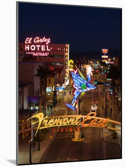 Neon Casino Signs Lit Up at Dusk, El Cortez, Fremont Street, the Strip, Las Vegas, Nevada, USA-null-Mounted Photographic Print