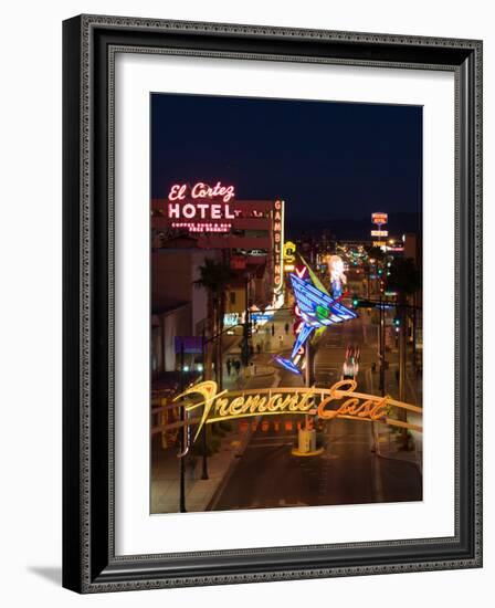 Neon Casino Signs Lit Up at Dusk, El Cortez, Fremont Street, the Strip, Las Vegas, Nevada, USA-null-Framed Photographic Print