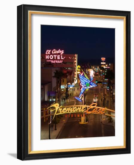 Neon Casino Signs Lit Up at Dusk, El Cortez, Fremont Street, the Strip, Las Vegas, Nevada, USA-null-Framed Photographic Print