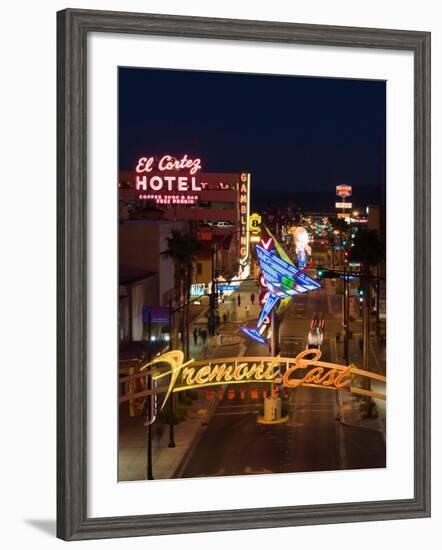 Neon Casino Signs Lit Up at Dusk, El Cortez, Fremont Street, the Strip, Las Vegas, Nevada, USA-null-Framed Photographic Print