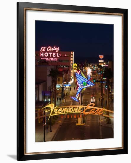 Neon Casino Signs Lit Up at Dusk, El Cortez, Fremont Street, the Strip, Las Vegas, Nevada, USA-null-Framed Photographic Print