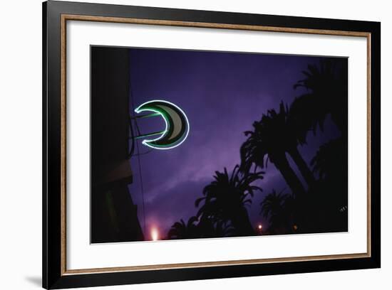 Neon Crescent Moon Above Pharmacy-Paul Souders-Framed Photographic Print